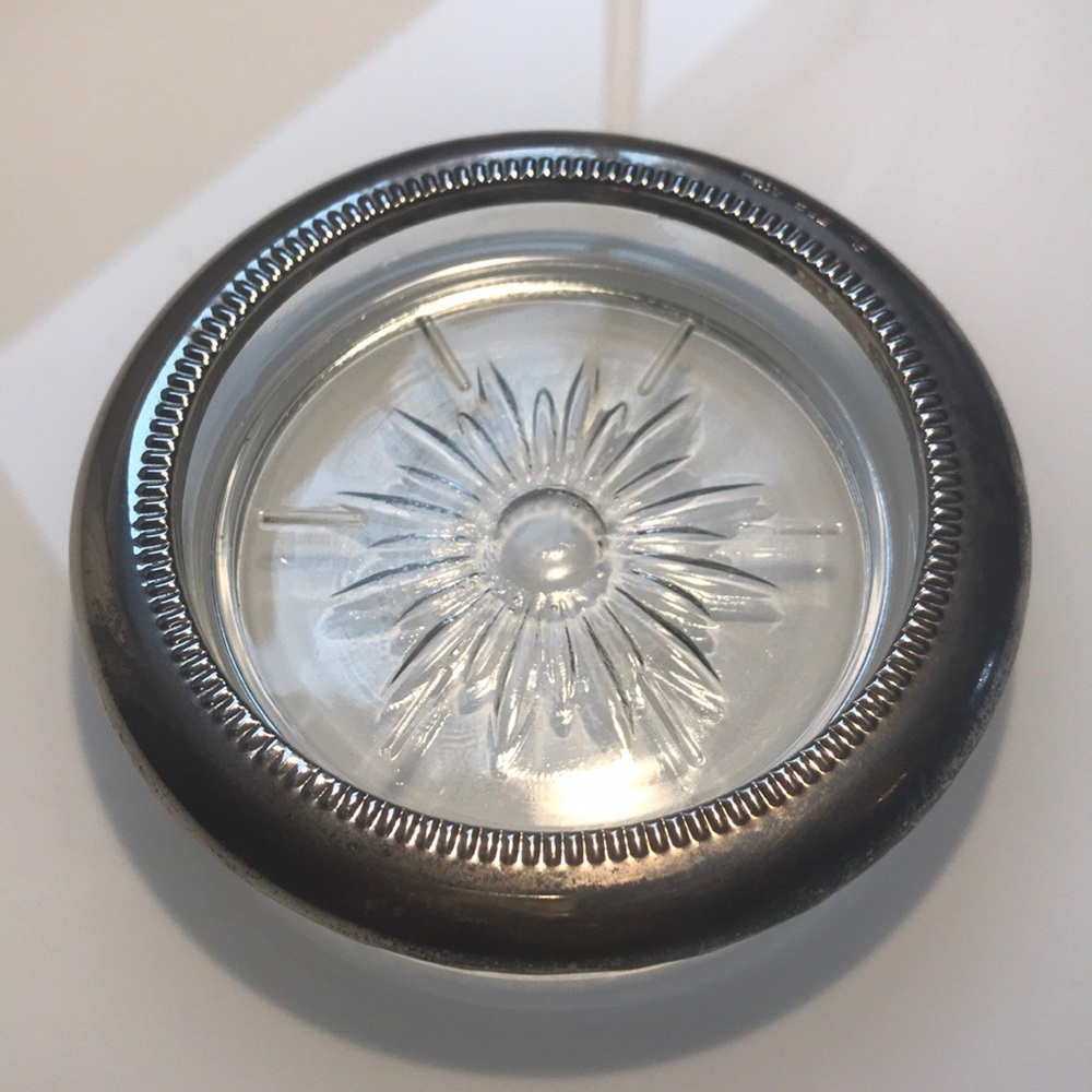 Vintage Silver Plated Glass Coaster / Trinket Dish